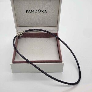 AUTHENTIC PANDORA Purple Leather Braided Necklace